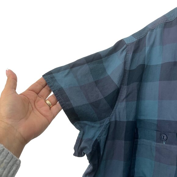 Lee Women Plaid Button-Up Short Sleeve Shirt Blouse Blue/Teal Size 2X - Picture 7 of 9